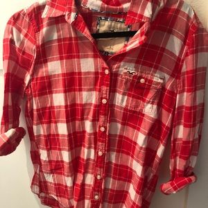 Hollister Women’s Red and White Plaid Flannel